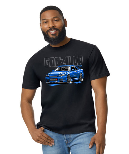 JDM T-Shirt Japanese Modified Automotive Street Drift Drag Race Car Godzilla Skyline Blue 08